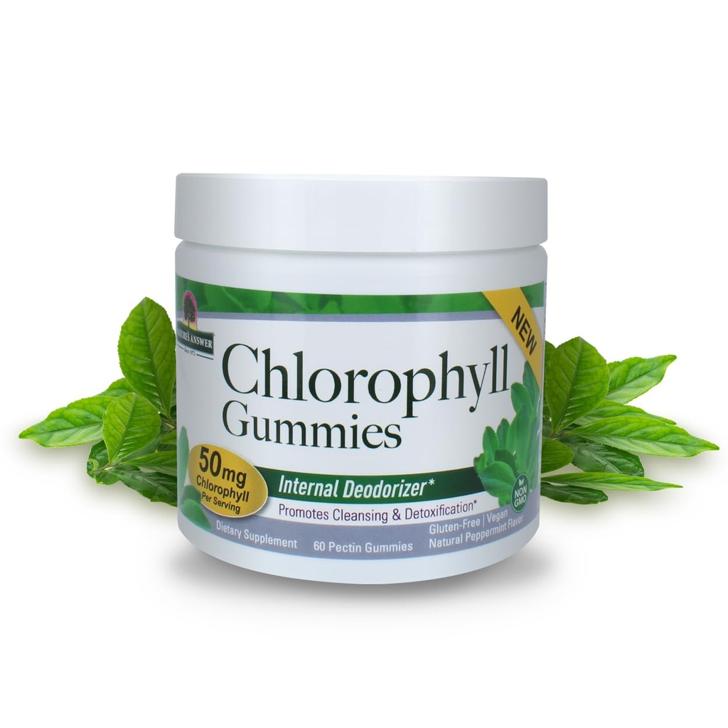 Odpowiedź natury Chlorophyll Gummies 60 Hrabia 124; Naturalny dezodorant wewnętrzny * 124; Wsparcie skóry i włosów 124; Wsparcie immunologiczne 124; Żelatyna Wolna 124; Nie GMO 124; G Wolny 124;