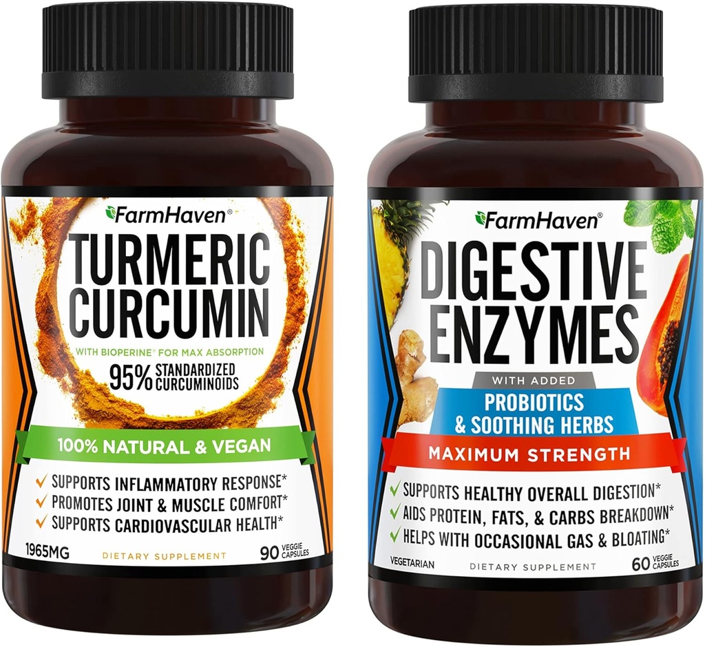 FarmHaven Kurkumina Turmerowa z Black Pepper i Gravestive Enzymes z 18 Probiotyki & Zioła