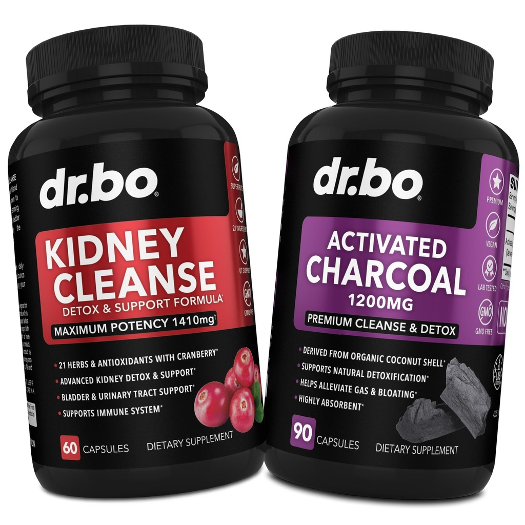 Nerki Cleanse Detox & Aktywowany Węgiel - Natural Cranberry & Uva Ursi Ekstrakt na wsparcie Nerki, Bladder & Urnary Tract Health - Kokosowe Charcoal Pills for Stomach Gas & Bloating Support