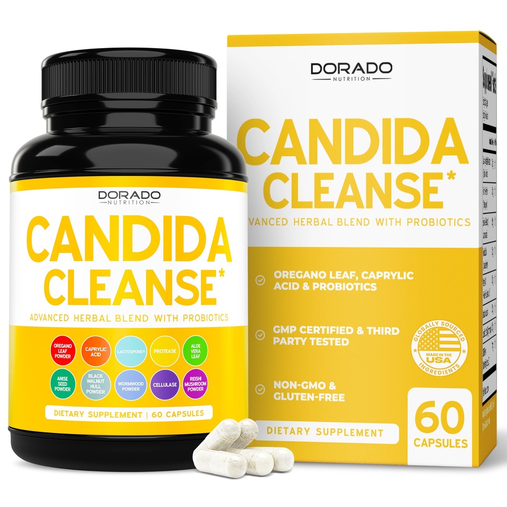 Candida Cleanse Detox (60 Count) Advanced 11- in-1 Formuła leczenia nadmiernego wzrostu z Candida Killer Complex dla mężczyzn i kobiet - Trzecia strona Tested - Made in USA