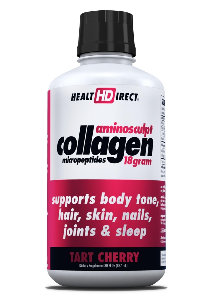 ZDROWIE BEZPOŚREDNIE AminoSculpt Sugar-Free Colagen Supplement - Wysokiej mocy Medical- Grade Protein for Hair, Skin, Nails & Joints, Grass- Fed, Non-GMO, Liquid Collagen - Tart Cherry - 30 Fl Oz