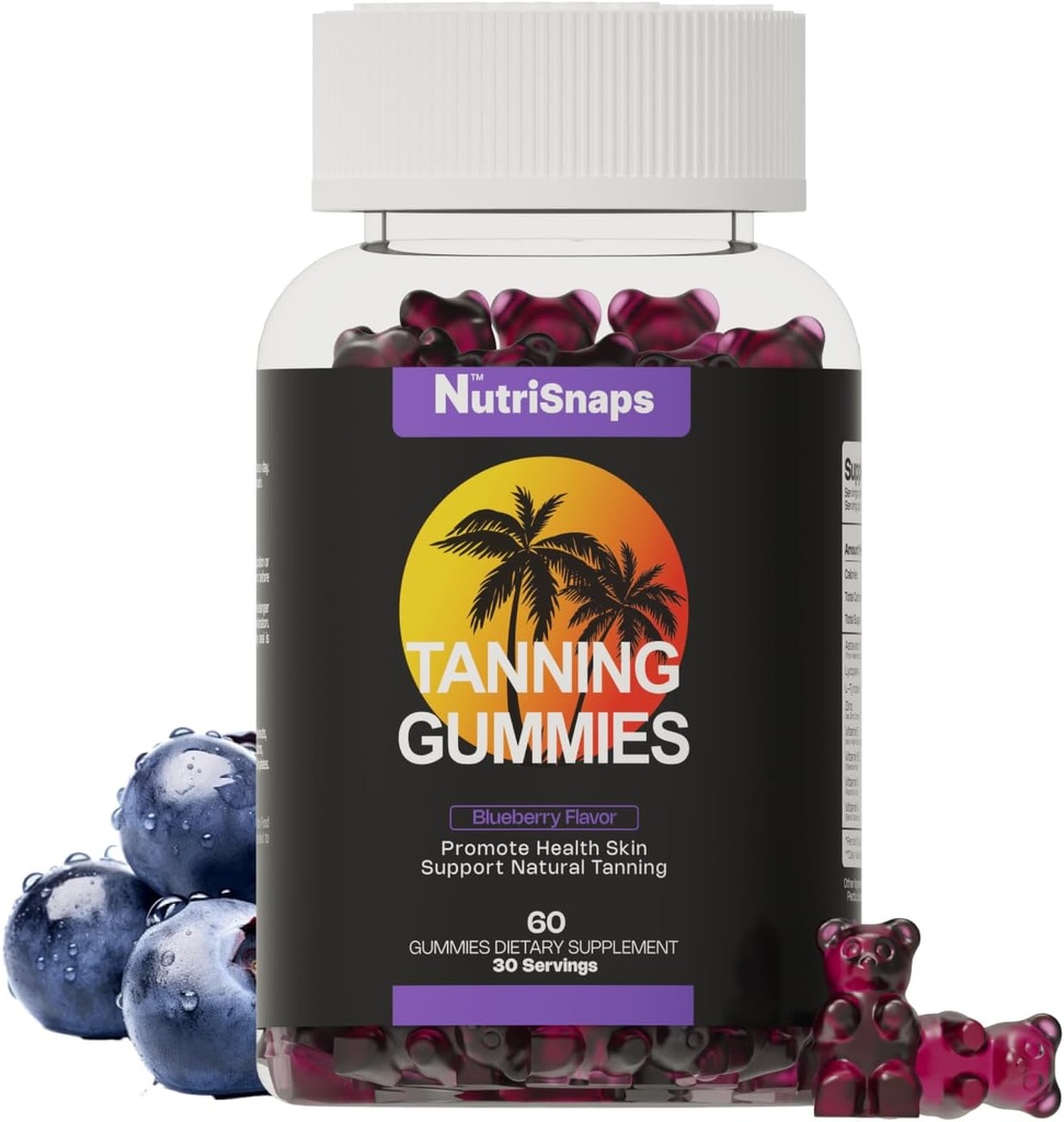 Gumy do garbowania, suplement do garbowania dla dorosłych Kobiety i mężczyźni, codzienne gumki do garbowania dla zdrowia skóry i pigmentacji, Non-GMO, Wegan, Blueberry Flavor, 60 Gummies