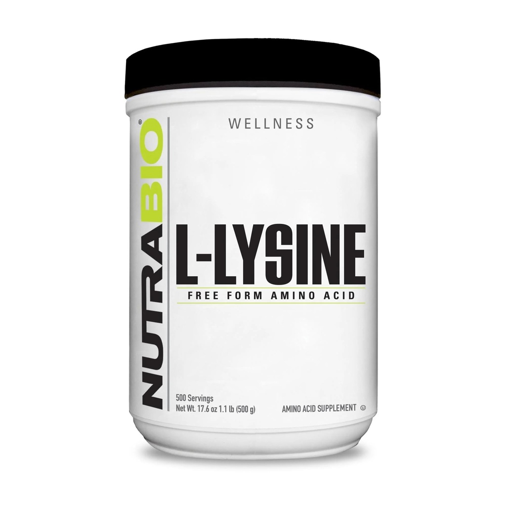 NutraBio L- Lysine Proszek 500g - Esencjalny aminokwas dla metabolizmu białka, Wsparcie kolagenu, & Zdrowie immunologiczne - Czysty, Unflavored, Non-GMO, Wegan- 500 Służenie