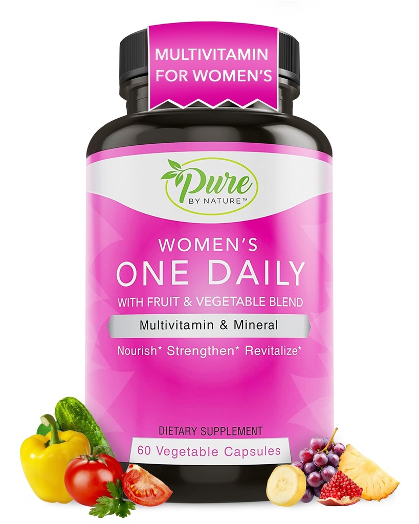 Czysty przez naturę - Codziennie Multivitamin dla kobiet, Suplement wsparcia immunologicznego z nieGMO Składnik, Witamina i minerały dla energii, 60 Kapsułki Veggie