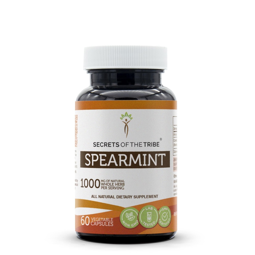 Tajemnice Tribe Spearmint kapsułki 1000 mg Spearmint (Mentha spicata) Suszony Liść, Women 's Hormon Supplement Supplement (60 kapsułki)