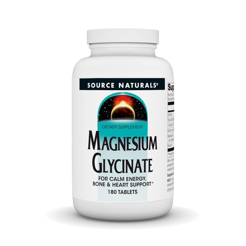 Źródło Naturals Magnezu Glycinate, Chelated for high Absorption Equipment 124; for Calm Energy, Bone & Heart Support *, 200 mg na jedną porcję - 180 tabletek