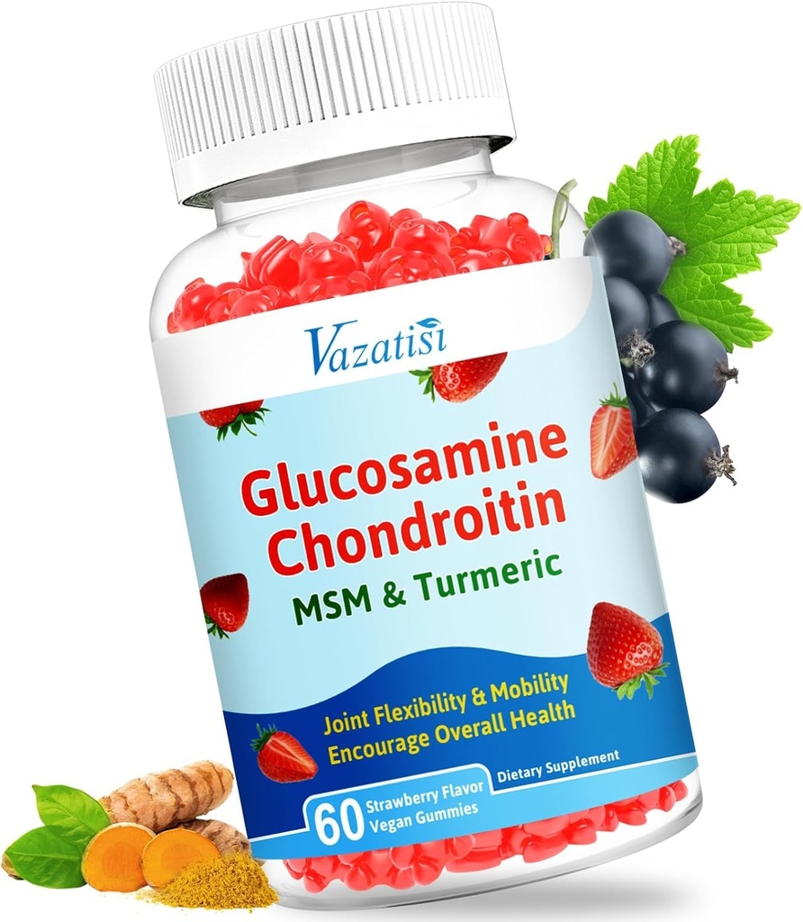 Wysoka Biodostępność Glukozaminy Chondroitin z Turmeric & MSM, Boswellia -Joint Support Supplement - Wsparcie dla chrząstki, Elastyczność i Siła - 60 Gummies