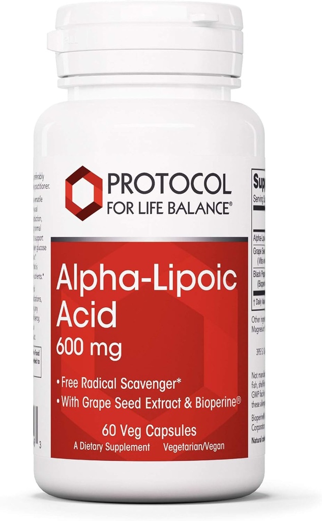 Protokół Alpha Lipoic Acid 600mg - ekstrakt z nasion winorośli i bioperine - 60 Caps Veg