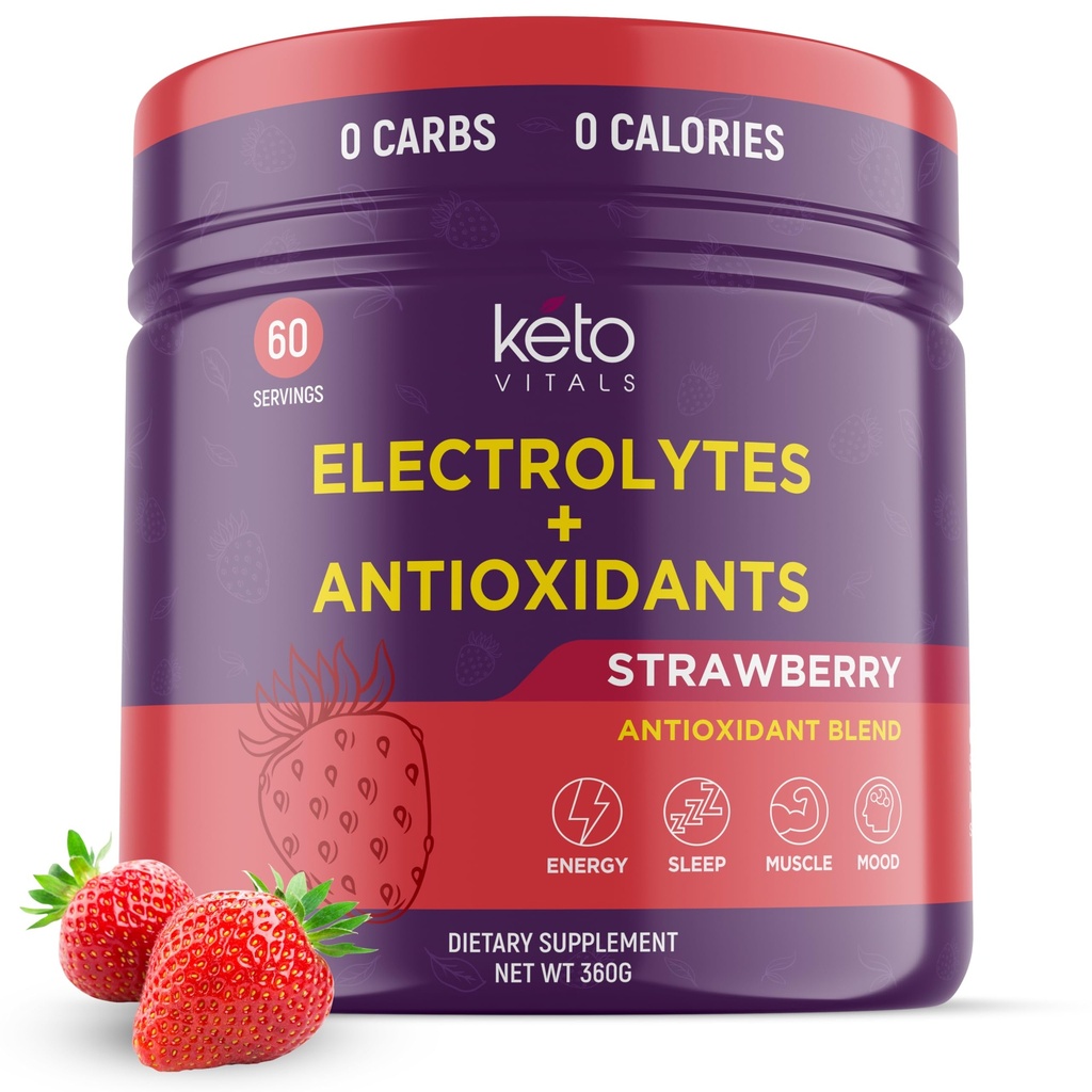 Keto Vitals Przeciwutleniacz Elektrolity Proszek - Mieszanka elektrolitów z Potasu, Magnezu, Sodu, Wapnia 124; Keto Electrolytes Suplement energii Napoje Mieszanka 124; Cukier wolny, Zero Kalorii, Zero węglowodanów
