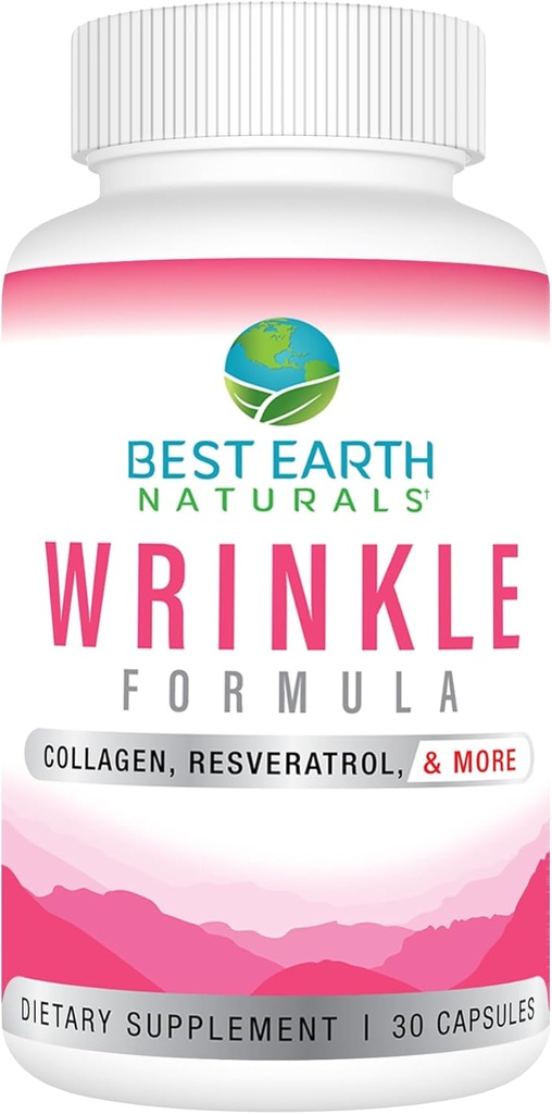 Najlepsza na Ziemi Naturals Wrinkle Formuła z kwasem hialuronowym, Niacynamid, Witamina multi, Kolagen dla kobiet lub mężczyzn - suplement Vitamin skóry -30 Day Supply (30 kapsułki)