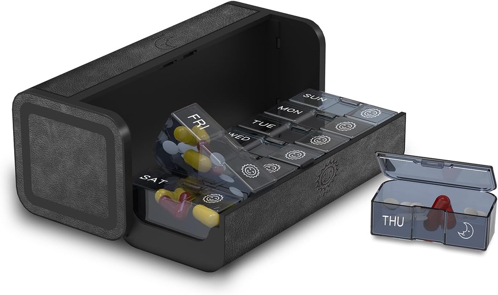 Pigułka Organizator 2 razy dziennie, Am Pm dwa razy dziennie Pill Case, Oddzielny duży pióro podróży Box 7 dzień, Cotygodniowy pojemnik na pióro do suplementu witaminy oleju rybnego (czarny)