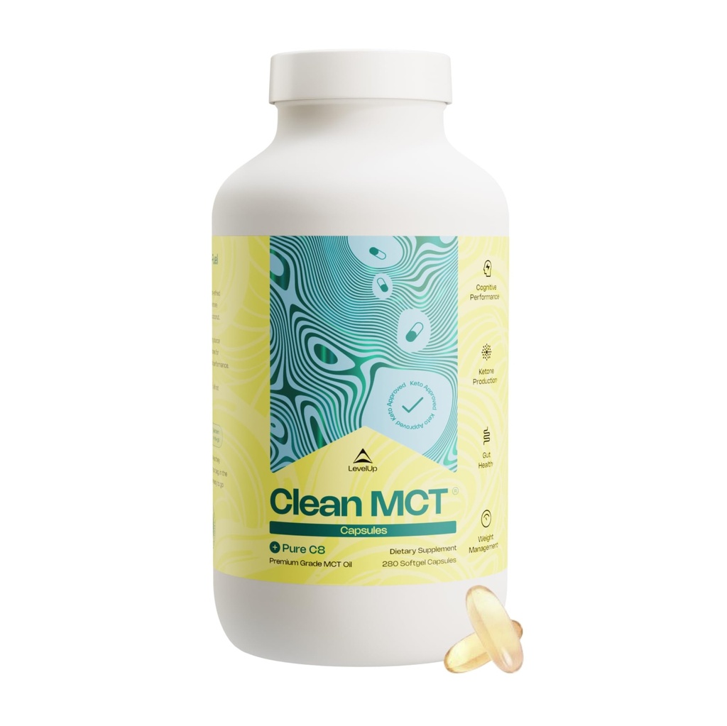 LevelUp Clean MCT Oil Kapsułki - 100% Captile C8 for Energy, Focus, Weight Management, Gut Health, Brain Superfuel - Keto Supplement for Ketogenic Diet i Ketones - Non-GMO (280 Count)