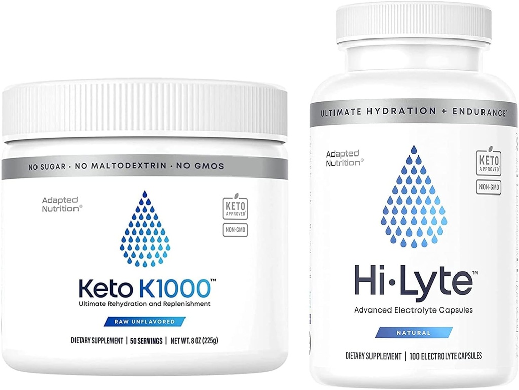 Hi- Lyte Keto K1000 Proszek elektrolitu 124; Napoje proszkowe nawadniające 124; Surowy aromat mineralny, No Stewia 124; 50 Służenie 124; Plus Kapsułki zamienne elektrolitu do szybkiego nawadniania
