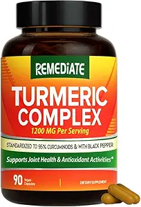 Kurkumina turmerowa, 1200 mg ekstrakt i proszek z korzeni turmerowych, Standaryzowane do 95% Kurkuminoidy, Wspólne wsparcie zdrowotne o dużej mocy, Zwiększona absorpcja z Black Pepper, 90 Czapki wegańskie