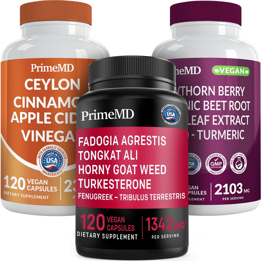 Ceylon Cynamon (1pk), Fadogia Tongkat Ali (1pk), i tlenek azotu (1pk) Suplement Bundle - Pothent Vitamin for Heart, Energy, Mężczyzna Well- Being, & Immune Support - Non-GMO, Wegan, Gluten- Free