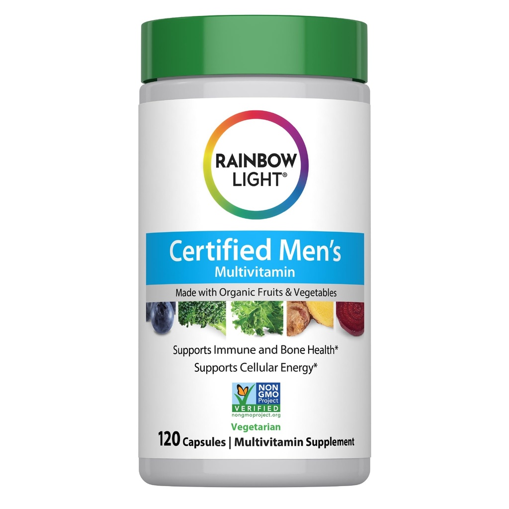Rainbow Light Multivitamin dla mężczyzn, Witamina C, D & Cynk, Probiotyki, Mężczyźni Multivitamin zapewnia wysoką moc immunologiczne, Serce, & Wsparcie wątroby, Non-GMO, Wegetarianin, 120 Tabletki