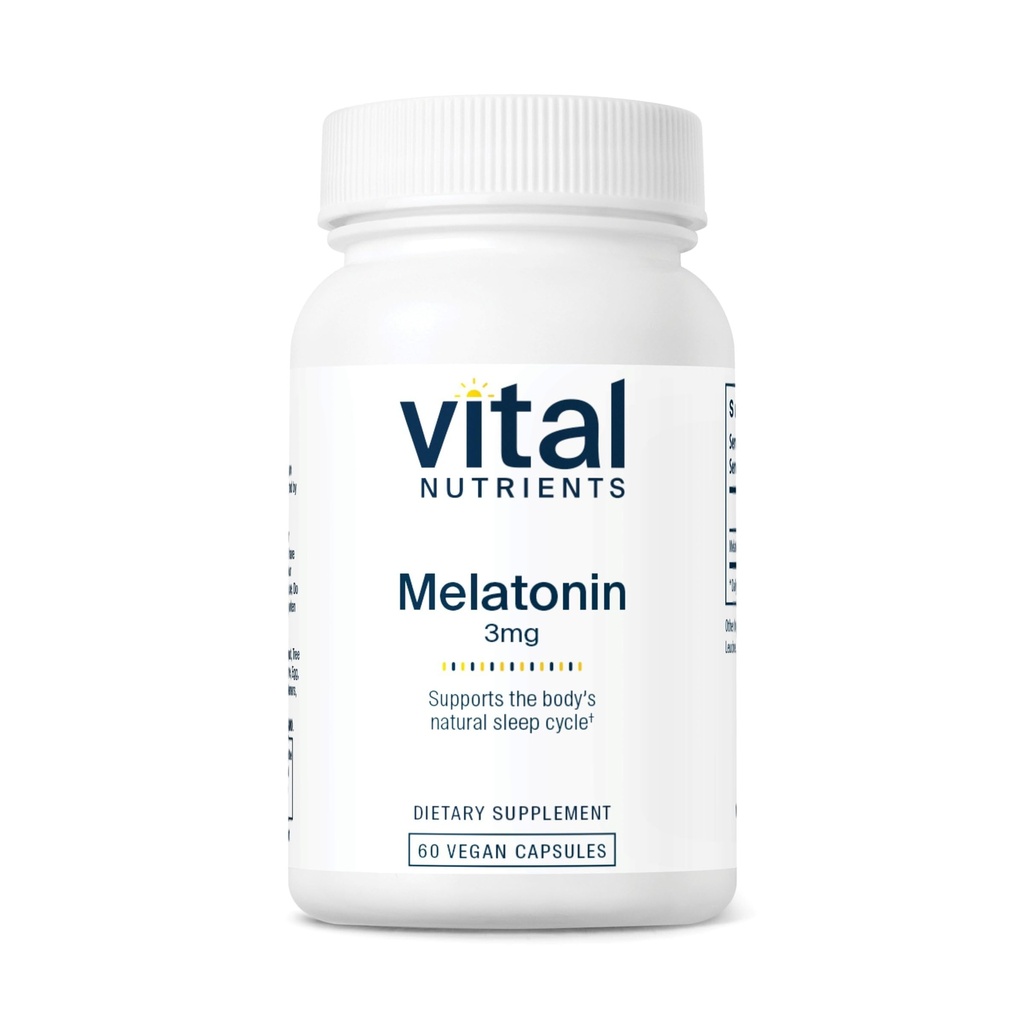 Vital Nutrigents Melatonin 3mg Evidence 124; Vegan Evidence 124; Niska dawka Melatonina Evidence 124; Suplement do snu w celu wsparcia naturalnego cyklu snu organizmu * Evidence 124; Gluten, Dairy, Soy Free Evidence 124; 60 Kapsułki