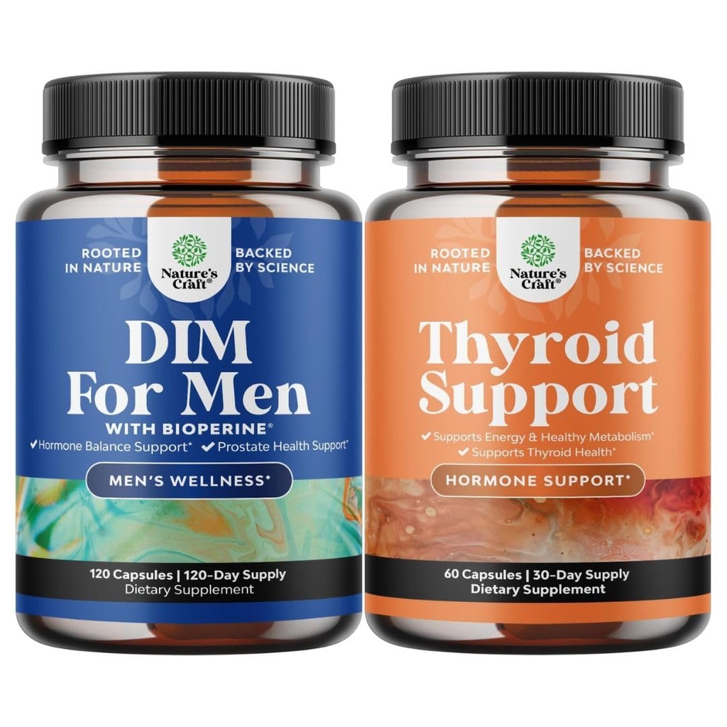Zestaw suplementu DIM dla mężczyzn z Panax Ginseng Bioperine Grapeseed & Astragalus dla Prostate Health and Herbal Thyroid Support Complex z L Tyrosine, Bladderwrack, Selenium & Pure Ashwagandha