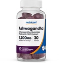 Nutricost Ashwagandha Gummies 1200mg Równoważny na Podawanie (Mieszany Flavor Berry), 60 Gummies, 30 Służenie
