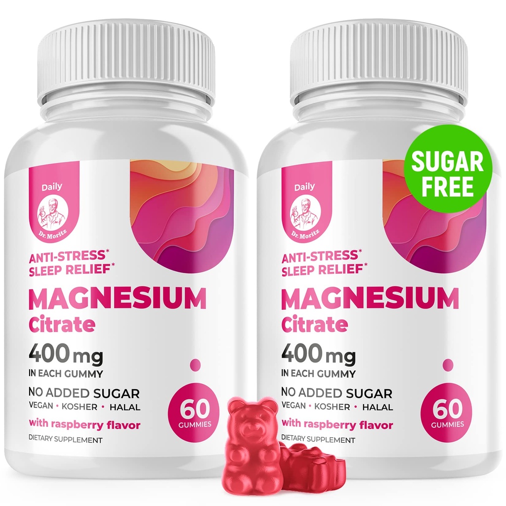 Magnezu Gummies SugarFree - Spokojny suplement magnezu dla dzieci, Wspomaga spokojny sen, Bez cukru Gummies magnezu Citrate dla dzieci i dorosłych (120 Count)