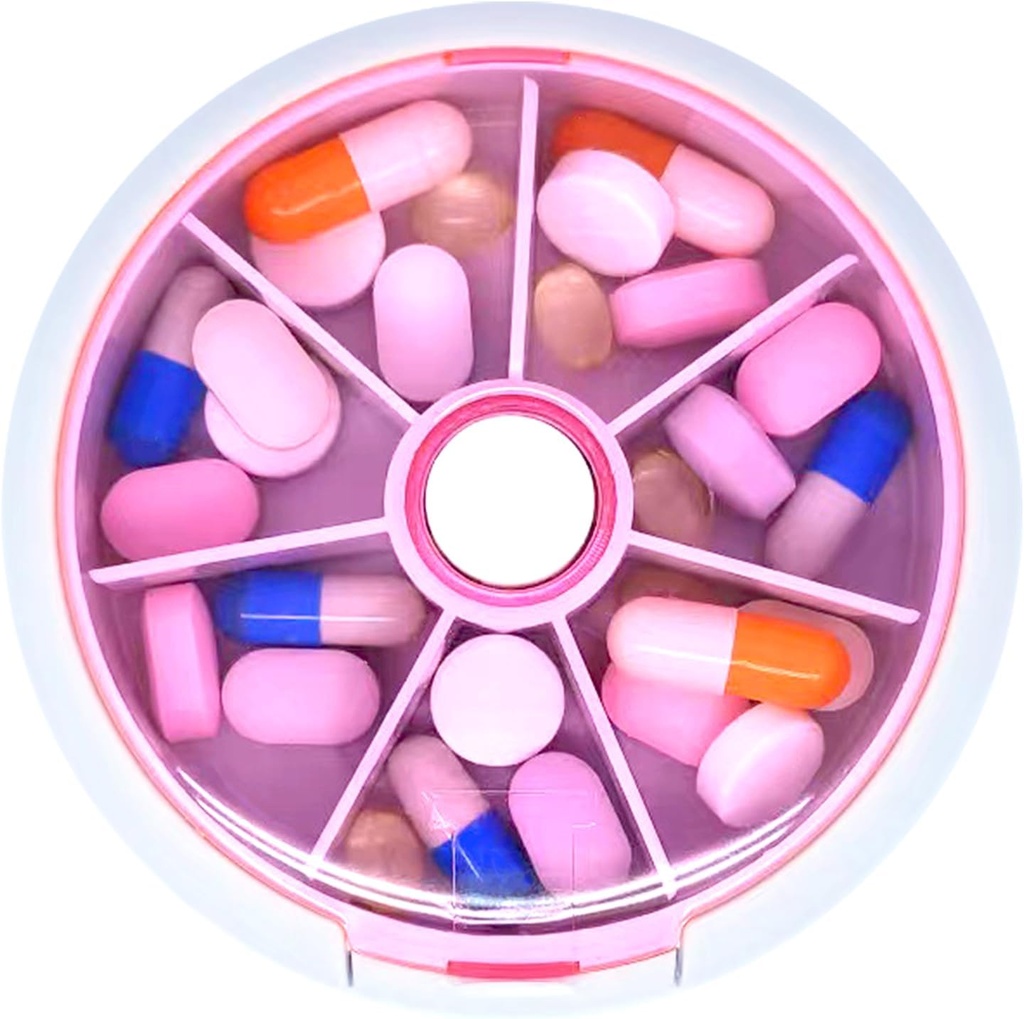 Pojemnik na pióro Organizer Travel Pill Case for Purse Portable Pill Box Round Weekery Pill Container for Vitamina Fish Oil Pills Supplements (Pink)