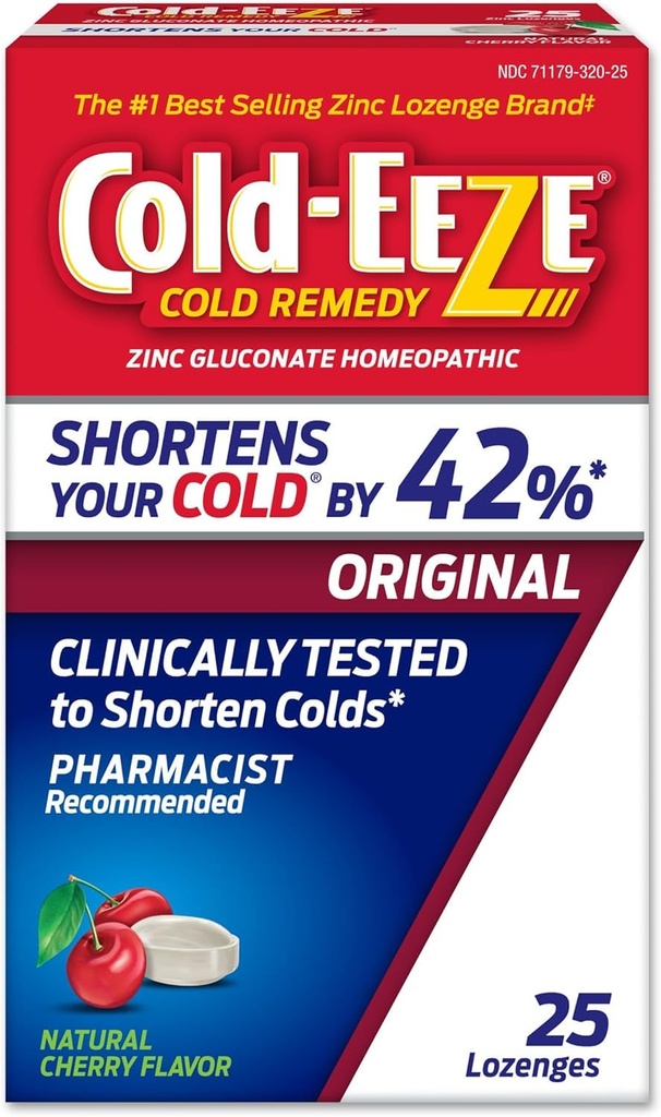 Cold-EEZE Natural Cherry Zinc Lozenges, Homeopathic Cold Remedy, Reduces Duration of the Common Cold, Sore Throat, Cough, Congestion, and Post Nasal Drip, 25 Count
