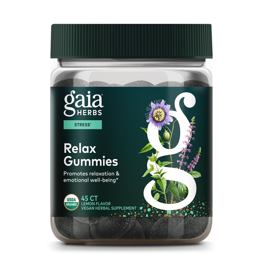 Gaia Herbs Relax Gummies - Wspiera spokojne uczucia - z organicznym sokiem jabłkowym i cytrynowym koncentratem soku - 45 Gummies (15 Servings)