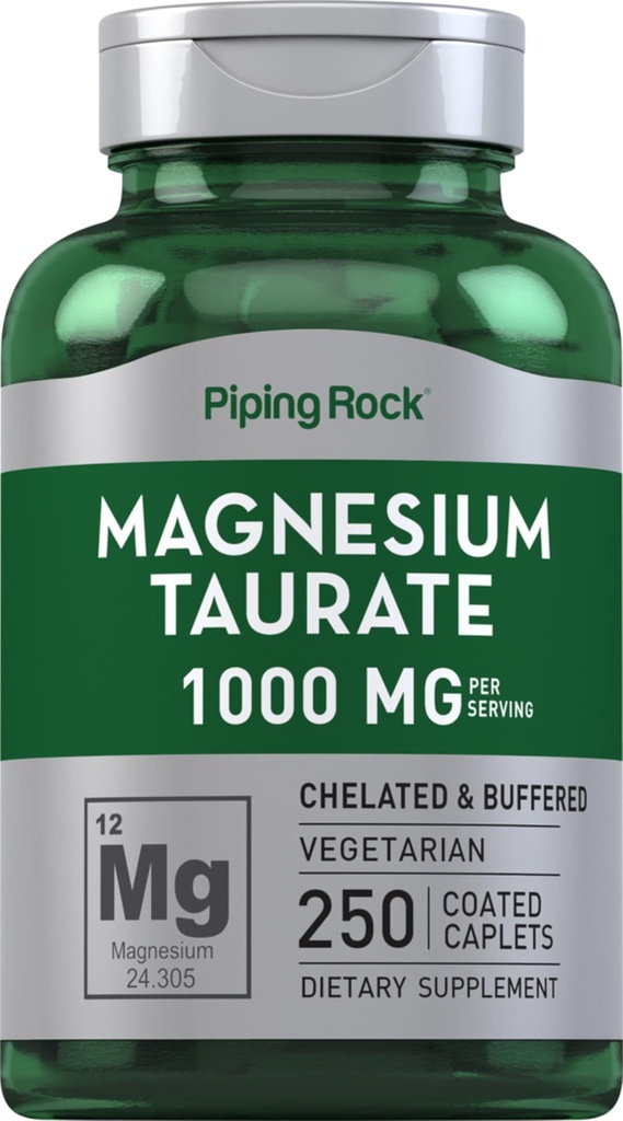 Piping Rock Magnezu Taurate 124; 1000mg 124; 250 Kapletów 124; Chelated and Buffered Amend124; Wegetarianin, Non-GMO, Gluten Free Supplement