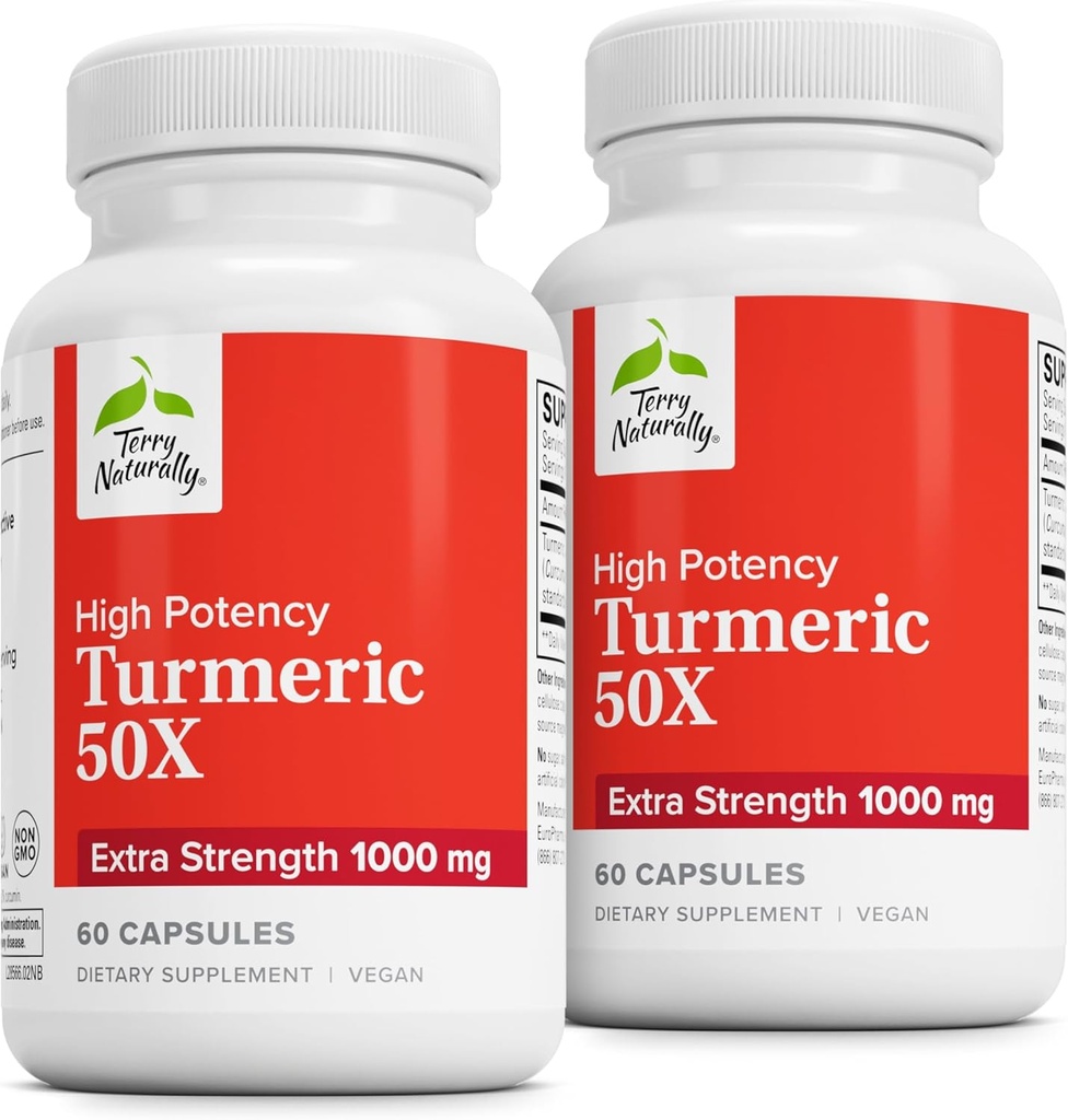 Terry Natural Turmeric 50X - Suplement diety dla wsparcia zdrowia mózgu i serca - Dodatkowa siła Turmeric do pomocy immunologicznego zdrowia - Suplement nieGMO - 60 kapsułki, 2 opakowania