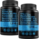 12- in-1 Nootropowy suplement mózgu bezwodny: Ginkgo Biloba do wspomagania mózgu, pamięci i ostrości - B12, Alpha GPC, L Theanine i suplementy choliny z bioperiną bez kofeiny 1321mg (120ct)