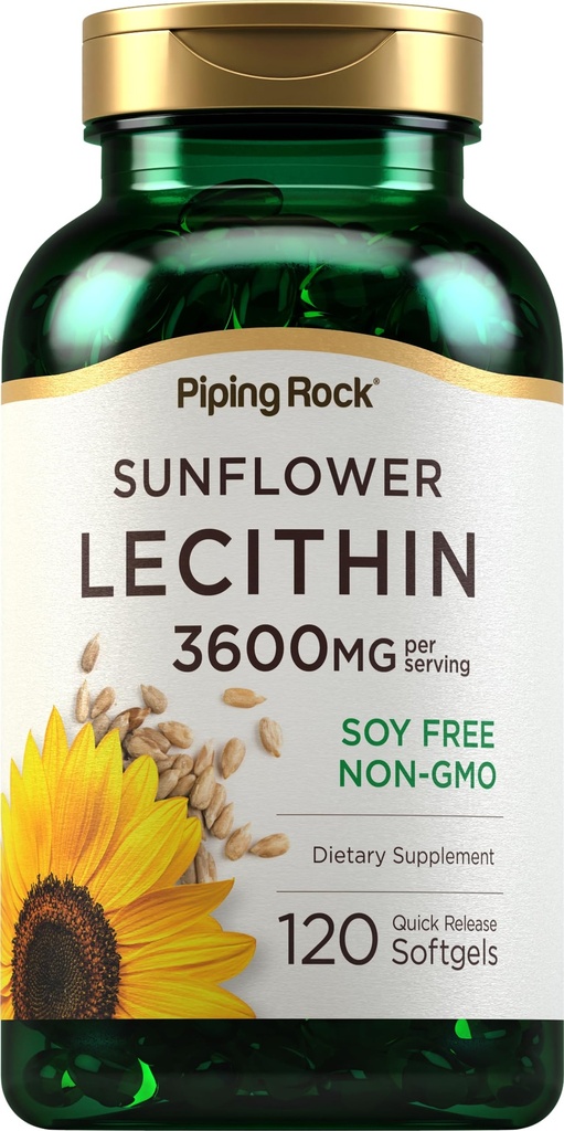 Piping Rock Lecithina Softgel kapsułki 124; 3600 mg 124; 120 Hrabia 124; Bogaty w fosfatydylocholiny 124; Soy Free, Non-GMO, Gluten Free