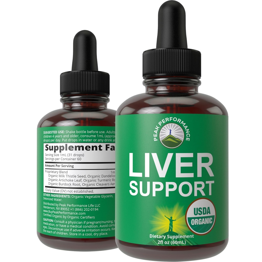 USDA Organic Liver Cleanse Detox & Naprawa. 6- in-1 Krople płynne z organicznego mleka Thistle, ekstrakt z karczocha i więcej. Zero cukru, Wątroba Wsparcie zdrowia Suplement nalewka Alternatywna do kapsułek