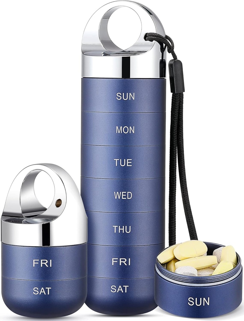 Zannaki Metal Travel Pill Organizator, Przenośny wodoodporny Weekly Pill Box, Duży Aluminiowy Alloy Pill Case Container, BPA Free 7 Daily Medicine Organizator Holder for Witamina, Olej rybny, Suplement