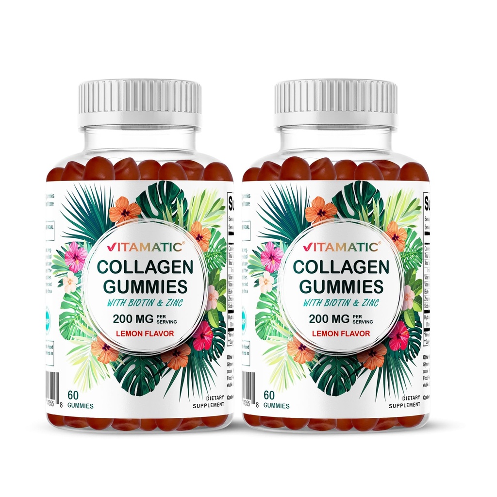 Witamatic 2 Pakiety Zhydrolizowane Gummie z Witaminą C, Cynk i Biotin, 200 mg - 60 Gummies (łącznie 120 Liczba)