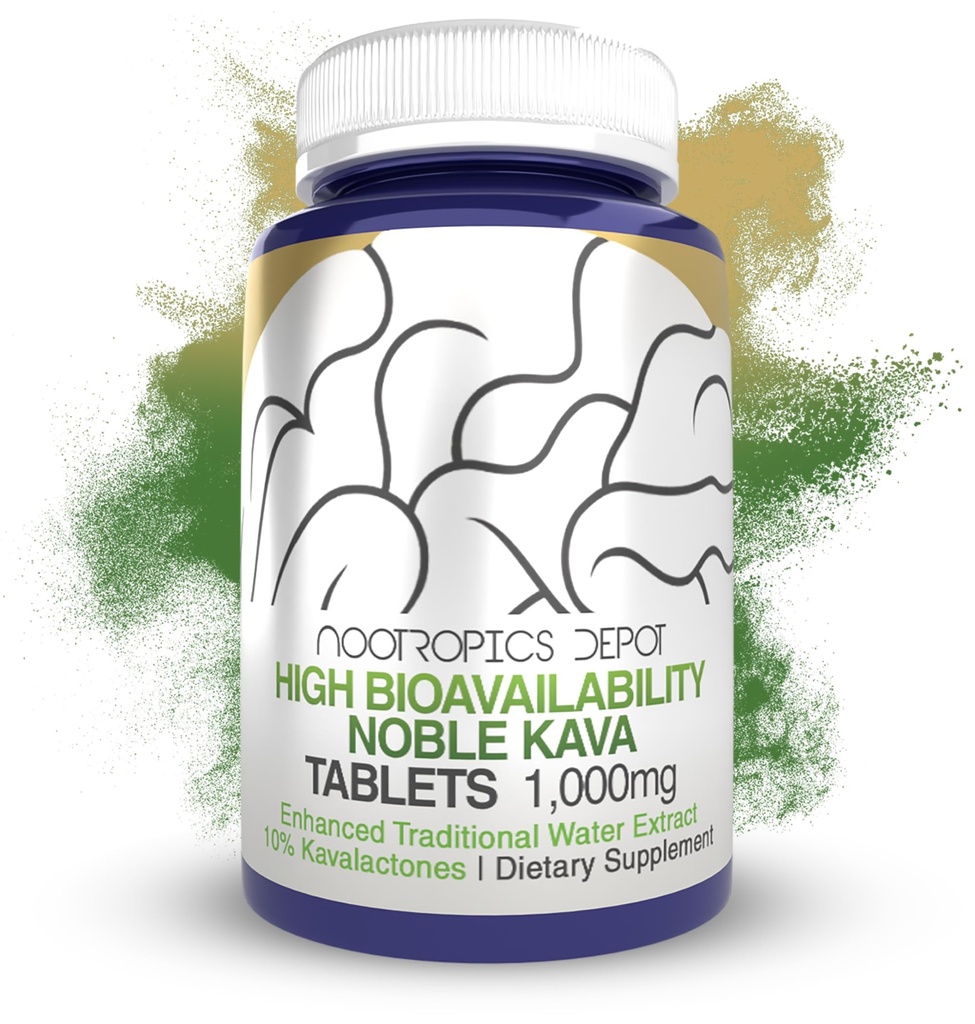 Nootropics Depot Wysoka Biodostępność Noble Kava Tabletki 124; 1000 mg 124; 30 Hrabia 124; Minimum 10% Kavalaktony 124; Wzmocniony tradycyjny ekstrakt wodny