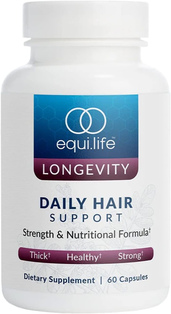 Equilife Daily Hair Support, Hair Supplement with Biotin, Ashwagandha, Zinc, Selenium, and Saw Palmetto, Vitamins and Minerals for Hair and Scalp Nourishment, Gluten Free, 60 Capsules