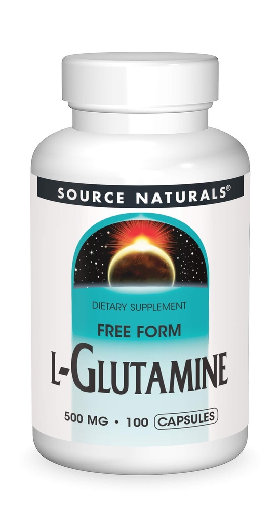 Źródło Naturals L- glutamina - Wolna forma Amino Acid, która wspomaga energię metaboliczną - 100 kapsułki