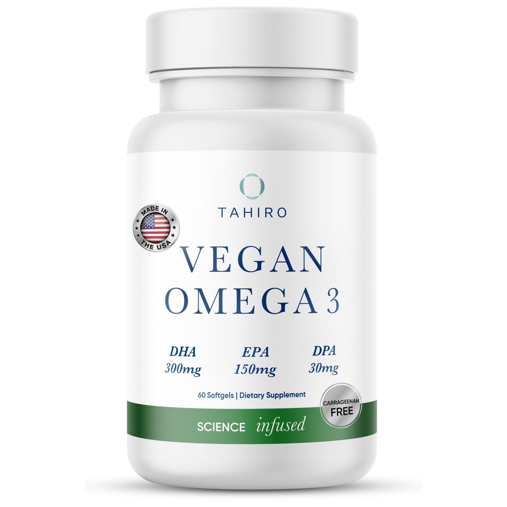 TAHIRO Vegan Omega-3 Softgels - Suplement bazujący na plantacjach z DPA, DHA & EPA - Składniki odżywcze dla mężczyzn, kobiet i kobiet w ciąży - Wspiera zdrowie mózgu - Prenatal & Joint Supplements, 1000mg