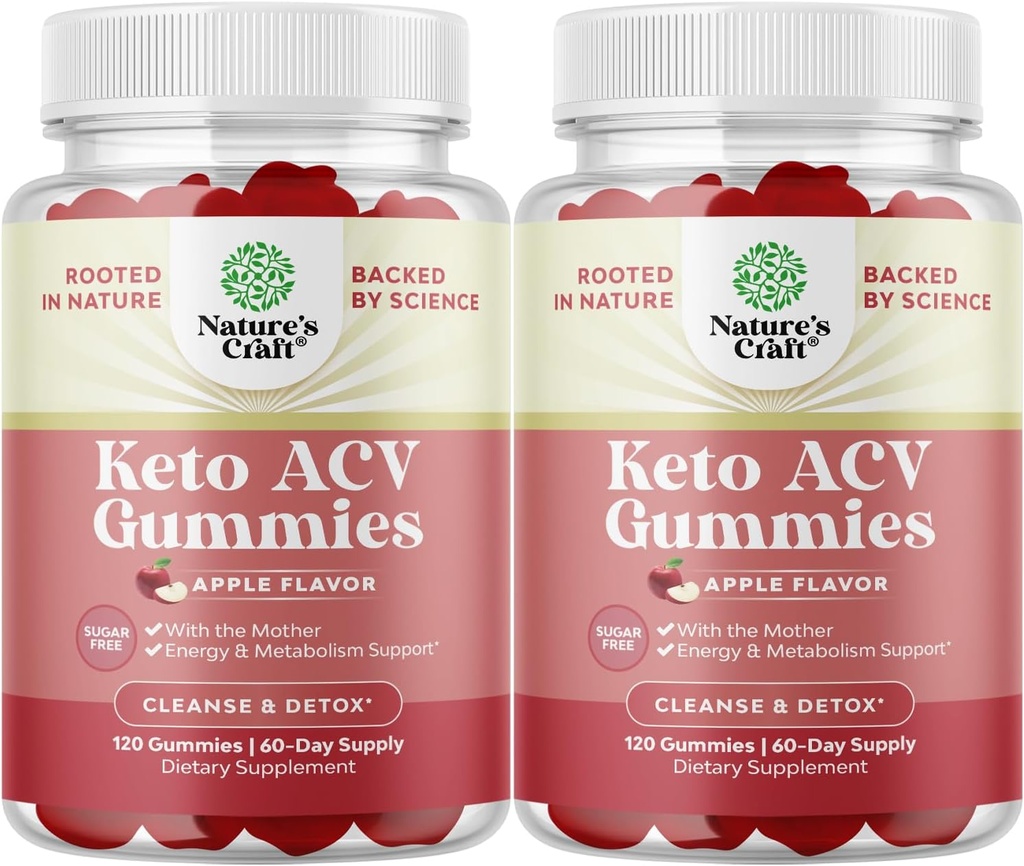 Keto ACV Gummies dla zaawansowanych wsparcia metabolizmu z matką - Bezcukrowe Gummeje ACV Keto do czyszczenia ciała i detox - Jabłko Cider Detox Suplement dla kobiet i mężczyzn - 120 Chews x2