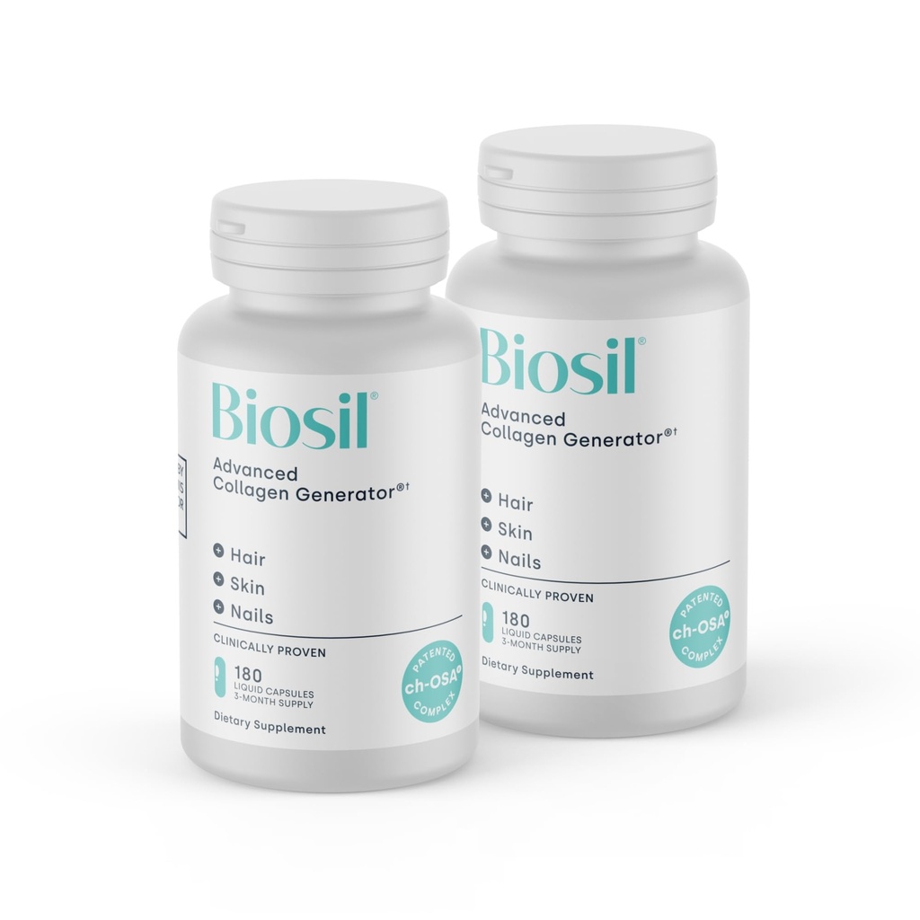 Biosil Colagen Booster Supplement - 180 Kapsułek płynnych, Opakowanie 2 - Opatentowany aktywator ch- OSA do skóry, włosów, paznokci i łączników - Wspiera naturalną produkcję - 180- Day Supply