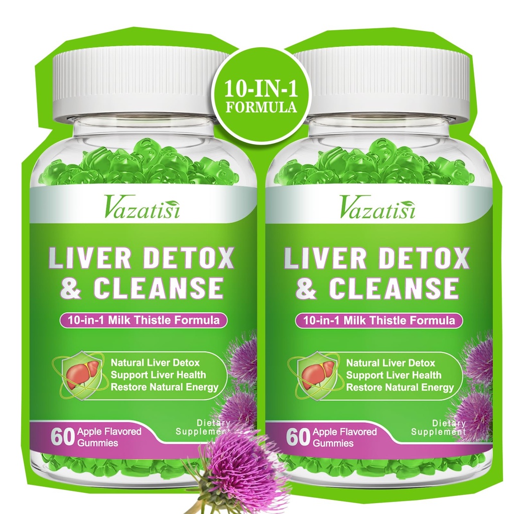 Wątroba Cleanse Detox Naprawa Gummies, Mleko Tistle Gummies z Karczoch, Dandelion do wsparcia wątroby, Wegan & Non-GMO, Żelatyna - wolne, Apple Flavor 120ct