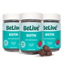 BeLive Gummies Biotin - Skóra, Nails & Hair Vitamin z A, C, D, E, B12, Cynk, Folate & Inositol, Suplement Biotin dla anty-Aging, Energy & Collagen Boost, Gummies Multivitamin - Truskawka 124; 3- Pack