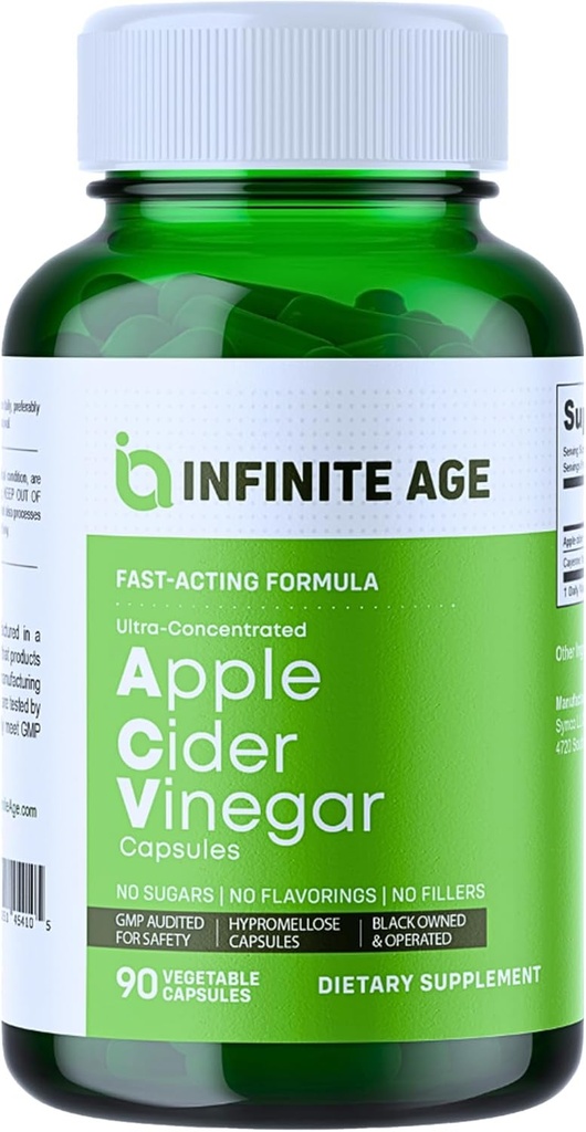 INFINITE AGE 1950mg Jabłko cydr kapsułki ocet, 90 Hrabia - Made in The USA, Wegan, Gluten Free, All- Natural - z 60mg Cayenne Fruit - No Fillers, Ultra skoncentrowane