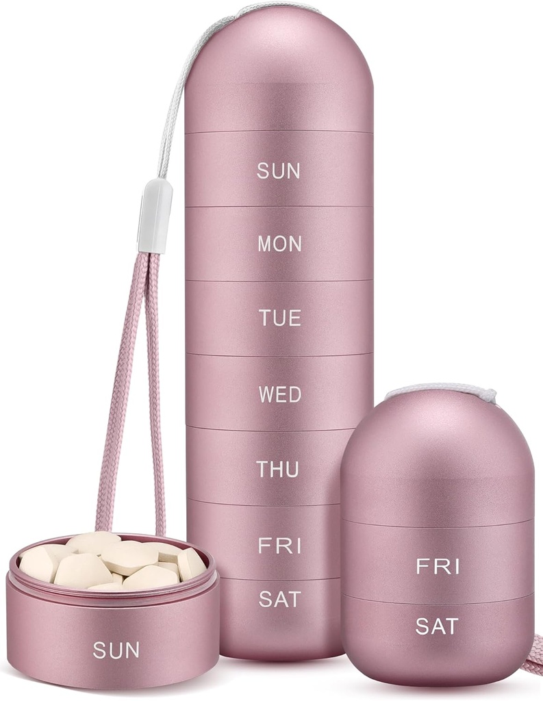 Zannaki Metal Moisture Proof Weekly Pill Organizator, Stackable Aluminium Alloy BPA Free Travel Turystyka 7 dni Pill Box Case Wodoodporny i duży komplet do przechowywania tabletek, Witaminy, Olej rybny, Suplementy