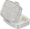 Pocket Pharmacy Bling 2 Communation Medicine Organizer Small Cute Pill Container Travel Pill Box Case for Purse Square Witamina Holder for Pocket (Silver)