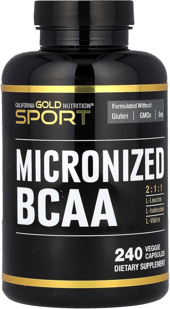 California Gold Nutrition Sport, Mikronizowane BCAA, Rozgałęziony łańcuch aminokwasy, 240 Kapsułki wegetariańskie