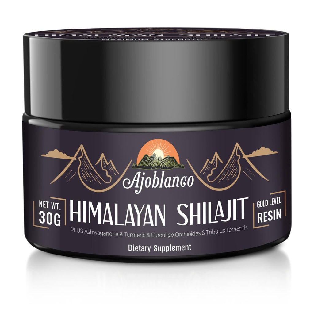 Ajoblanco 600mg Natural Himalayan Organic Shilajit Resin - Himalayan Gold Shilajit Resin with Organic Ayurvedic Blend in High Potency for Energy, Siła i odporność, Opakowanie 1