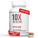 10X Health Focus Rhodiola Rosea - Suplementy Brain for Memory and Focus - 60 Kapsułek Focus Supplement, Suplement Pamięci dla Zdrowia Mózgu z Ginkgo Biloba, Huperzine A - Ginkgo Biloba kapsułki