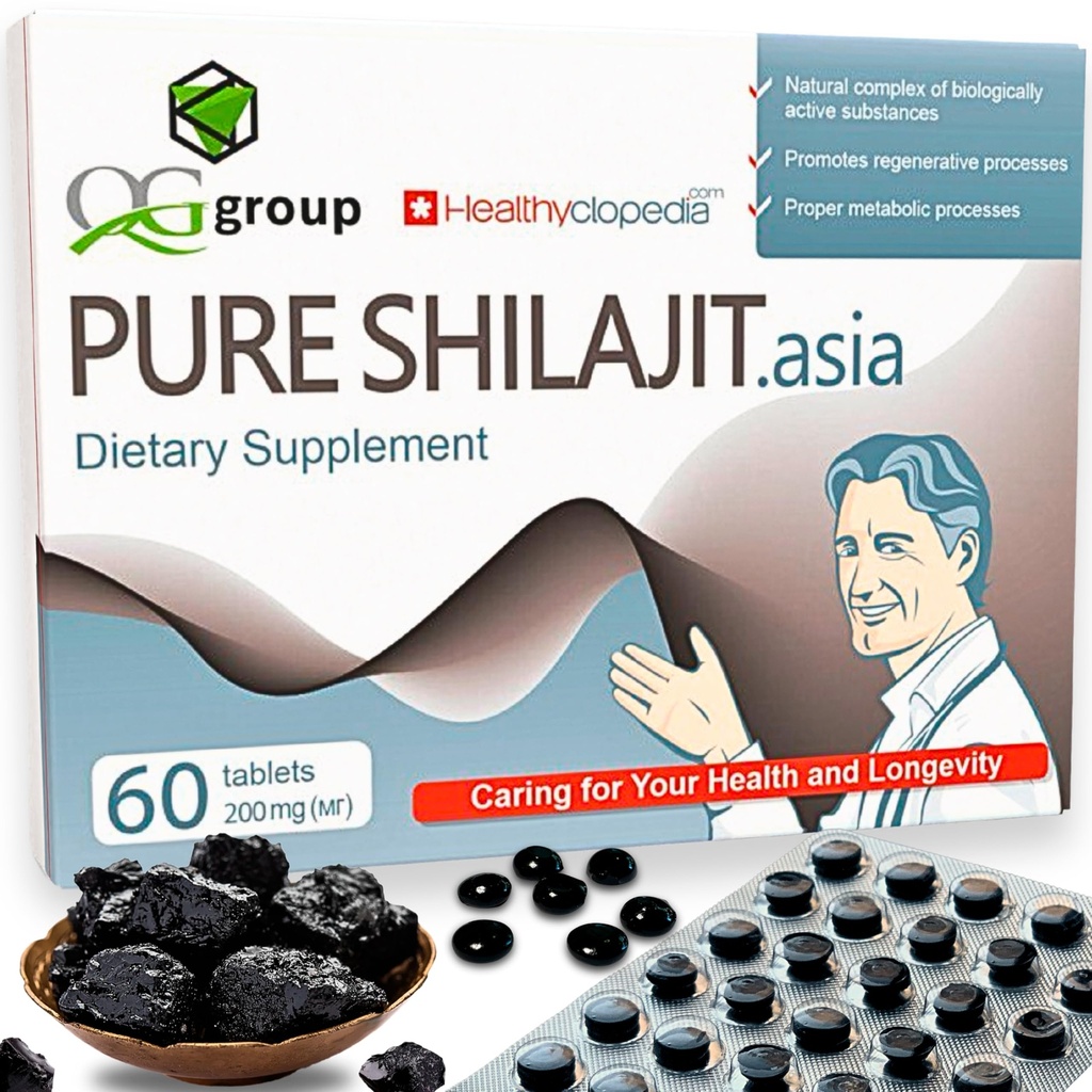 Natural Pure Shilajit Tablets Analog Surowiec Resin Mumiyo Dry Drops 60 Tablets - 200mg 100% Himalajski suplement z 85 + Ślad minerałów dla energii i metabolizmu, Wsparcie immunologiczne - Idealny dla mężczyzn i kobiet