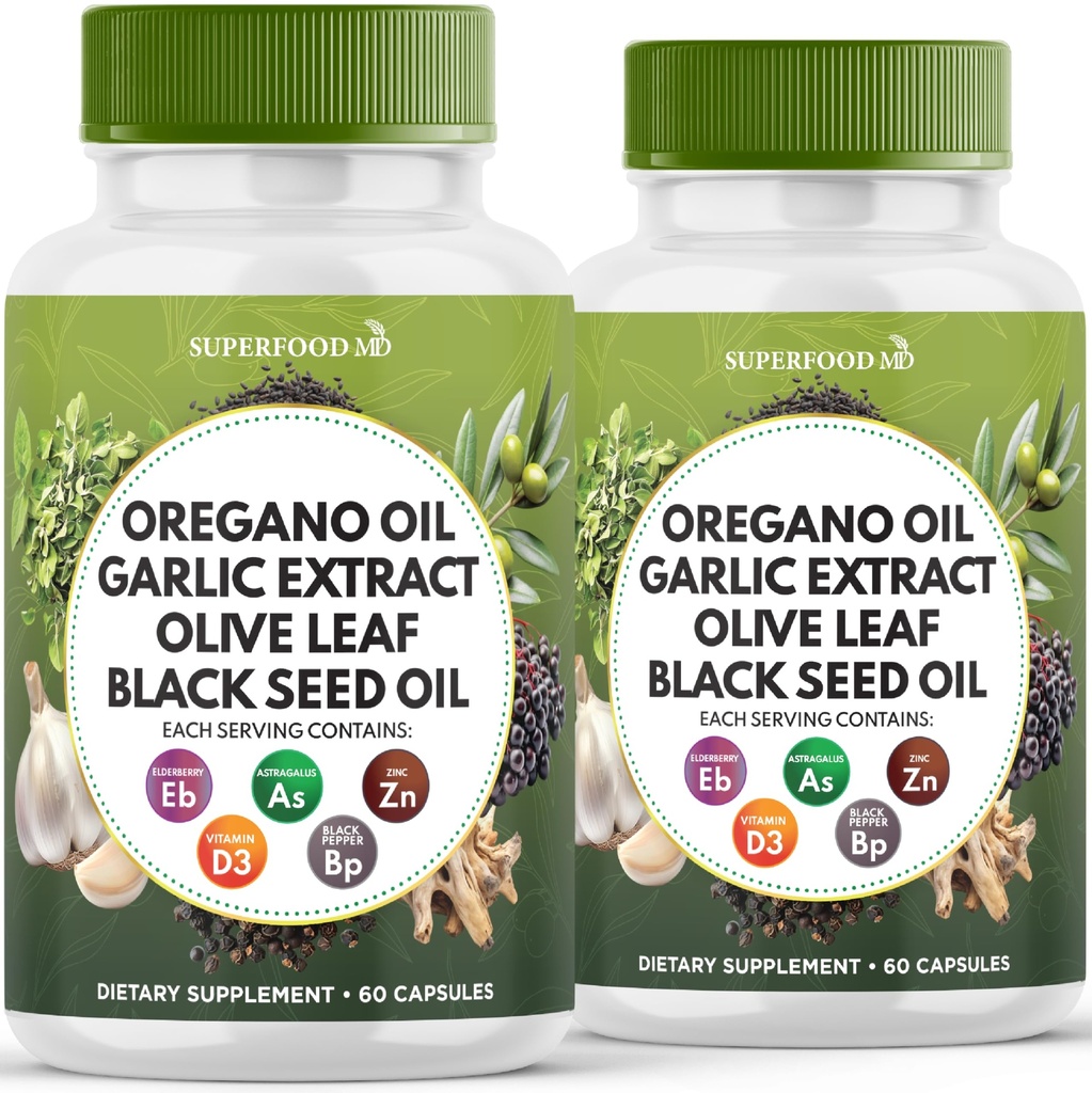 Oliwa z oliwek, ekstrakt czosnkowy, oliwkowy liść, olejek z czarnego nasion, Astragalus- Immune Support & suplement diety dla kobiet i mężczyzn - 120
